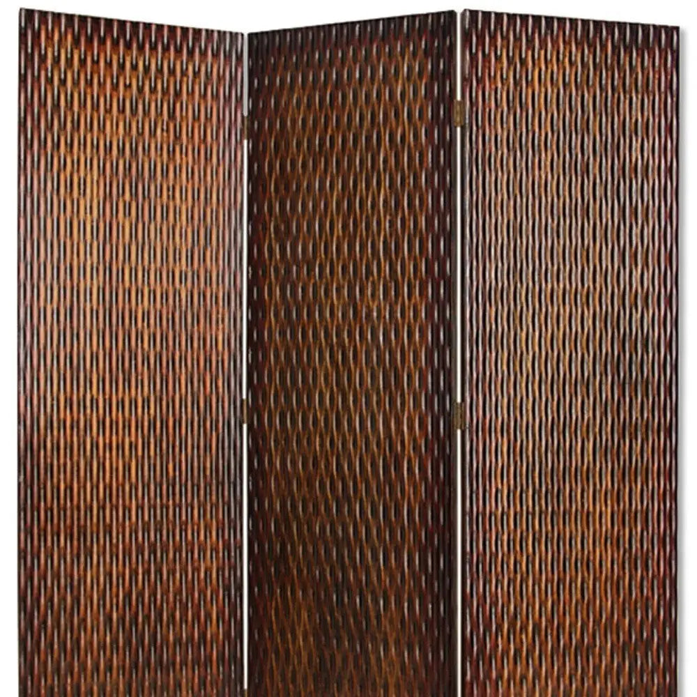1" X 63" X 72" Brown Wood 3 Panel Screen - NOBLE HOME INTERIORS
