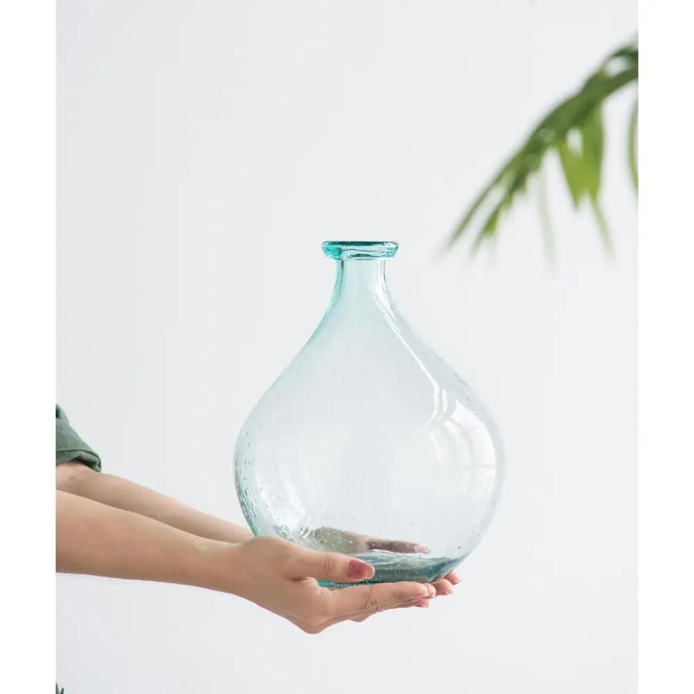 10" Aqua Bubble Glass Round Table Vase - NOBLE HOME INTERIORS