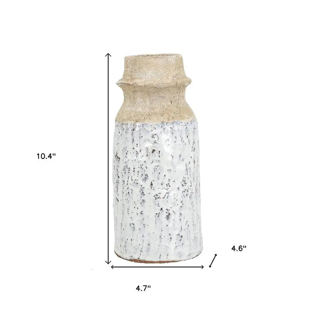 10" Beige And Ivory Cylinder Terracotta Table Vase - NOBLE HOME INTERIORS