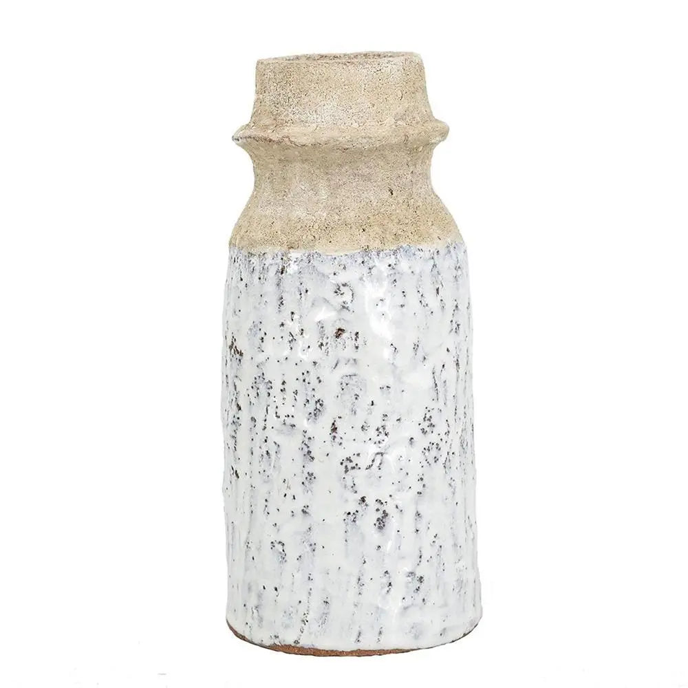 10" Beige And Ivory Cylinder Terracotta Table Vase - NOBLE HOME INTERIORS