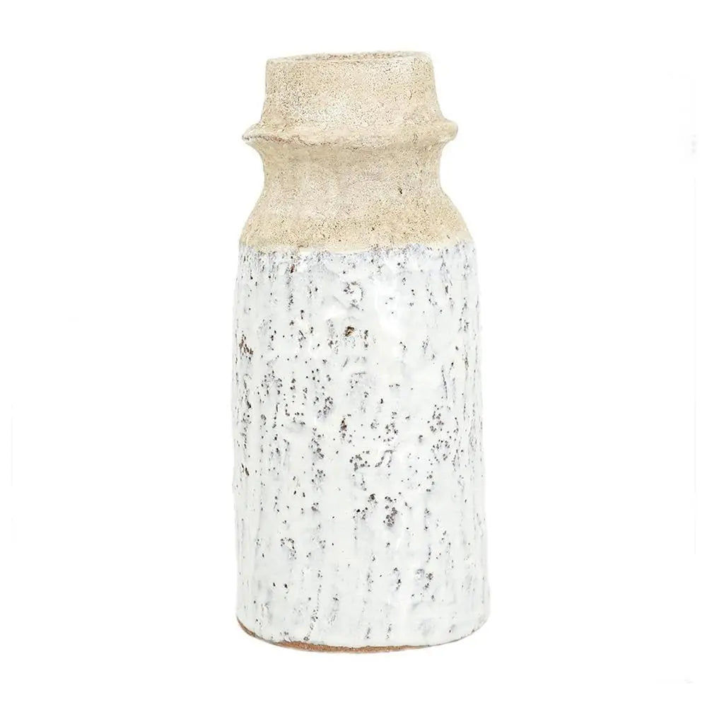 10" Beige And Ivory Cylinder Terracotta Table Vase - NOBLE HOME INTERIORS
