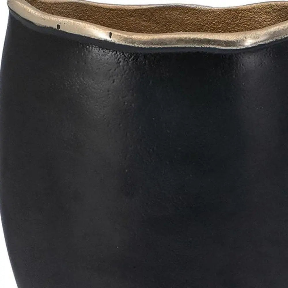 10" Black And Gold Cast Aluminum Oval Table Vase - NOBLE HOME INTERIORS