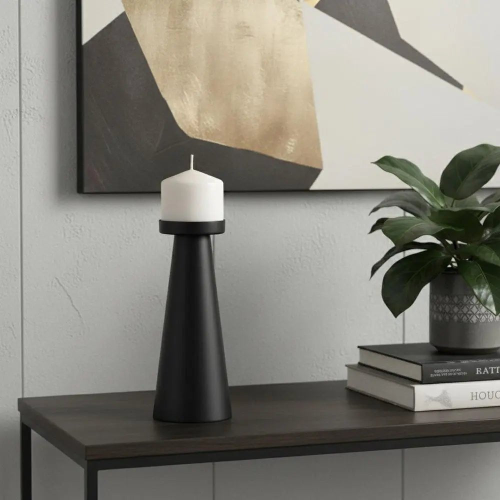 10" Black Metal Tabletop Pillar Candle Holder HomeRoots