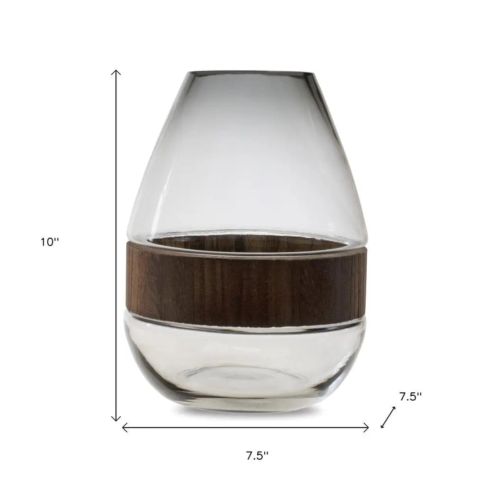 10" Brown And Gray Round Glass Table Vase - NOBLE HOME INTERIORS