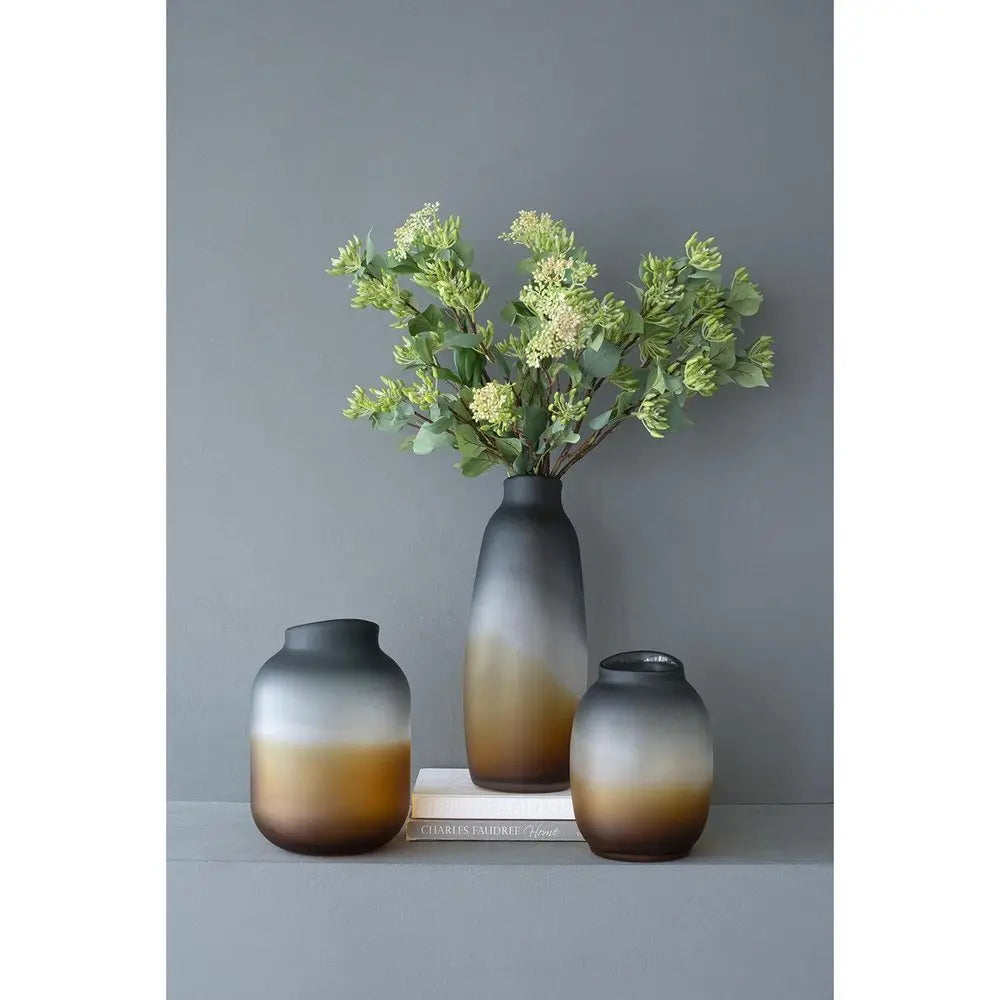 10" Charcoal And Orange Ombre Round Glass Table Vase - NOBLE HOME INTERIORS