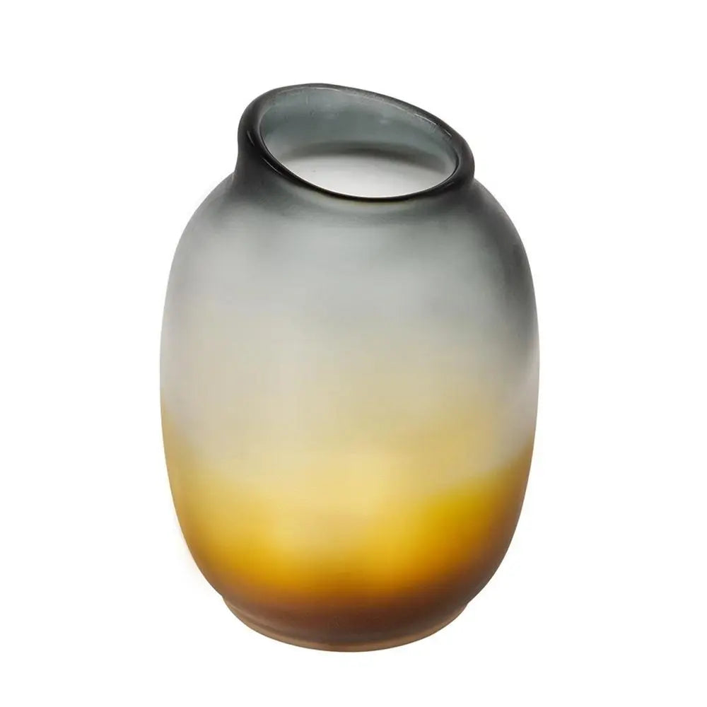 10" Charcoal And Orange Ombre Round Glass Table Vase - NOBLE HOME INTERIORS