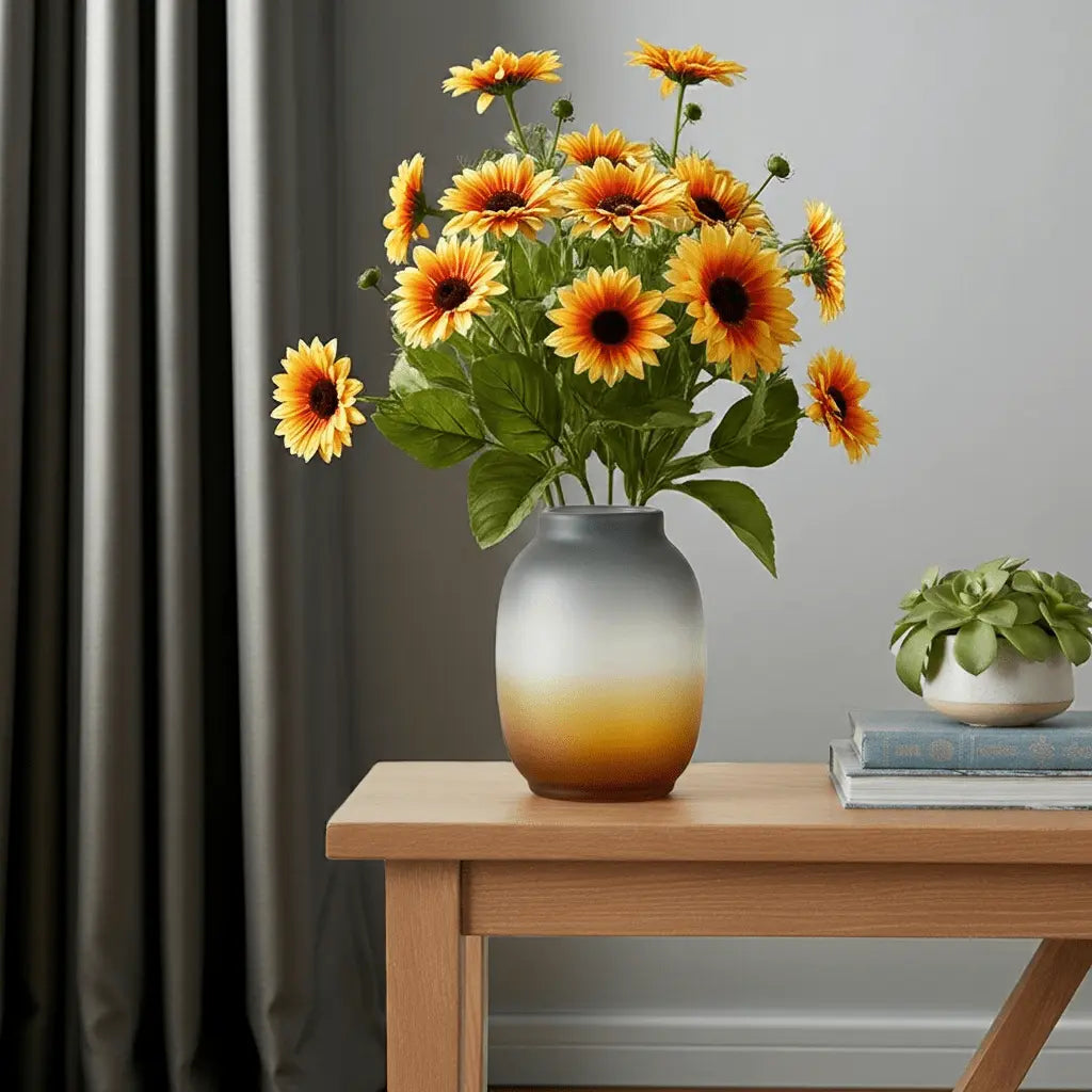10" Charcoal And Orange Ombre Round Glass Table Vase - NOBLE HOME INTERIORS