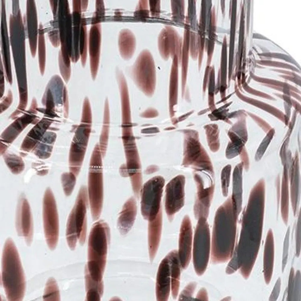 10" Clear Burgundy And Black Abstract Cylinder Glass Table Vase - NOBLE HOME INTERIORS