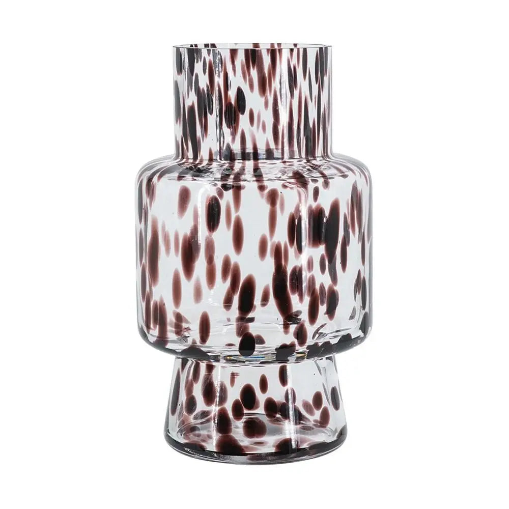 10" Clear Burgundy And Black Abstract Cylinder Glass Table Vase - NOBLE HOME INTERIORS