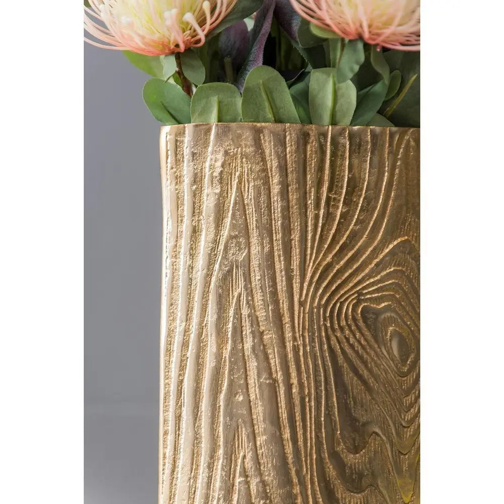 10" Gold Aluminum Oval Faux Wood Table Vase - NOBLE HOME INTERIORS