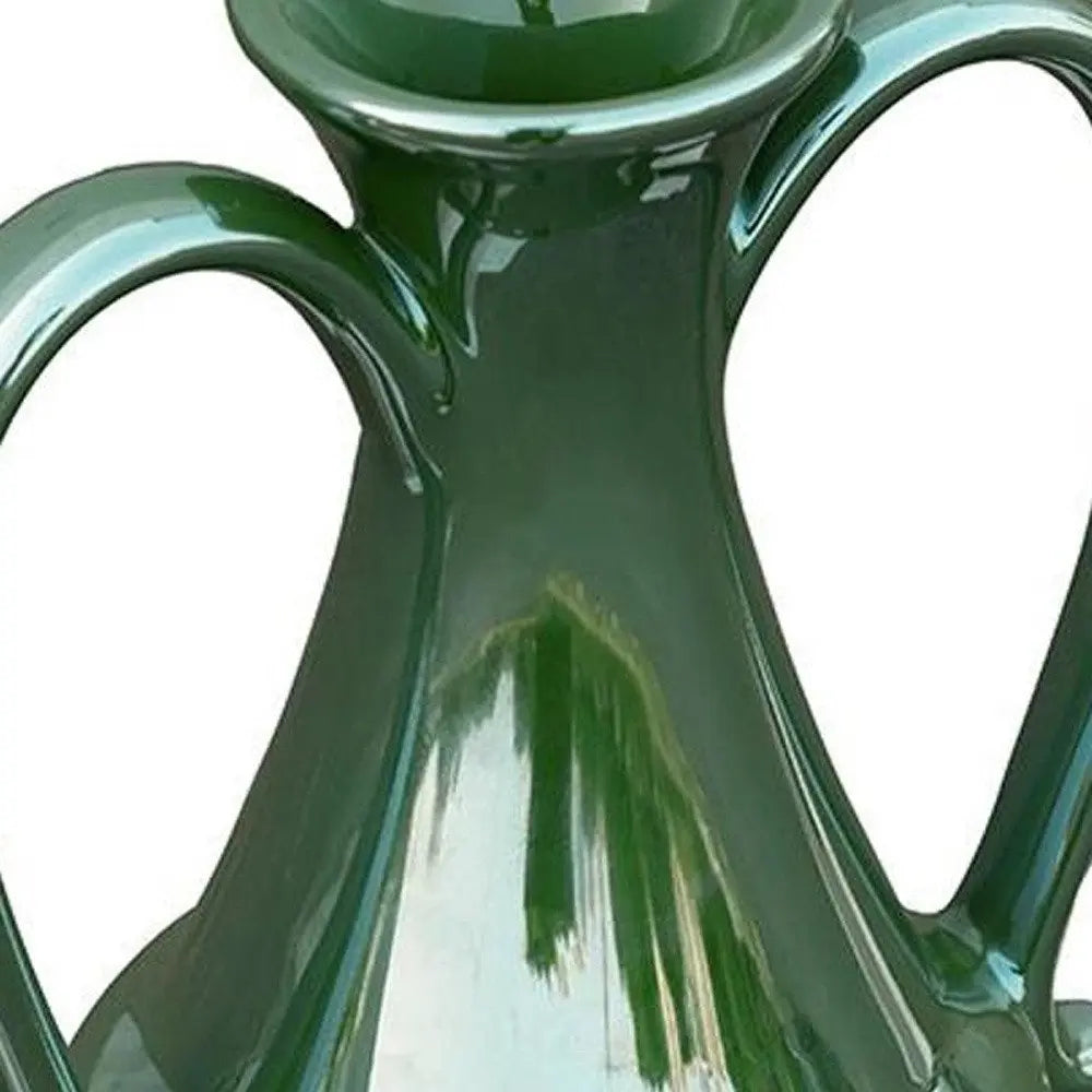 10" Hunter Green Amphora Ceramic Table Vase - NOBLE HOME INTERIORS