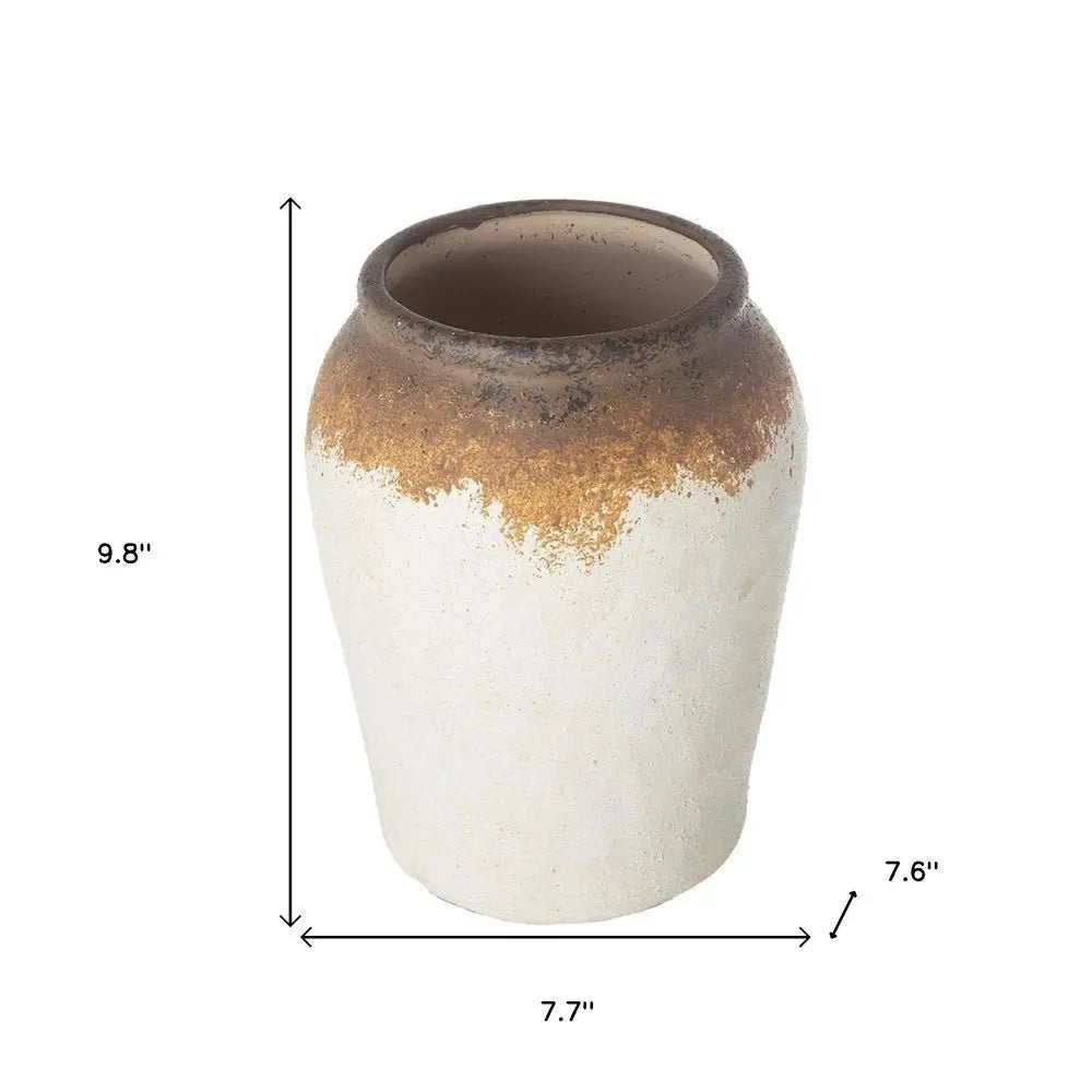 10" Ivory and Brown Ceramic Round Jug Vase - NOBLE HOME INTERIORS