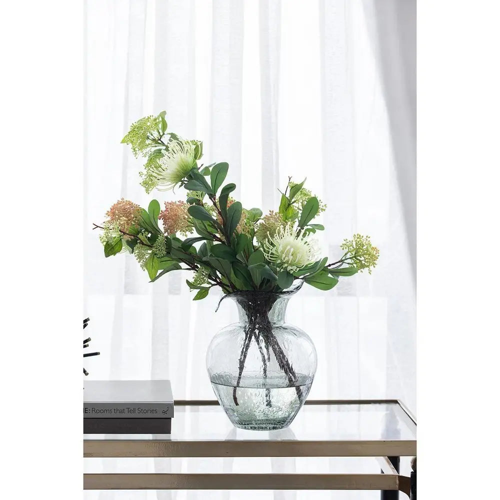 10" Light Gray Bubble Glass Round Table Vase - NOBLE HOME INTERIORS