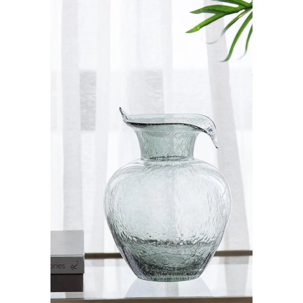 10" Light Gray Bubble Glass Round Table Vase - NOBLE HOME INTERIORS