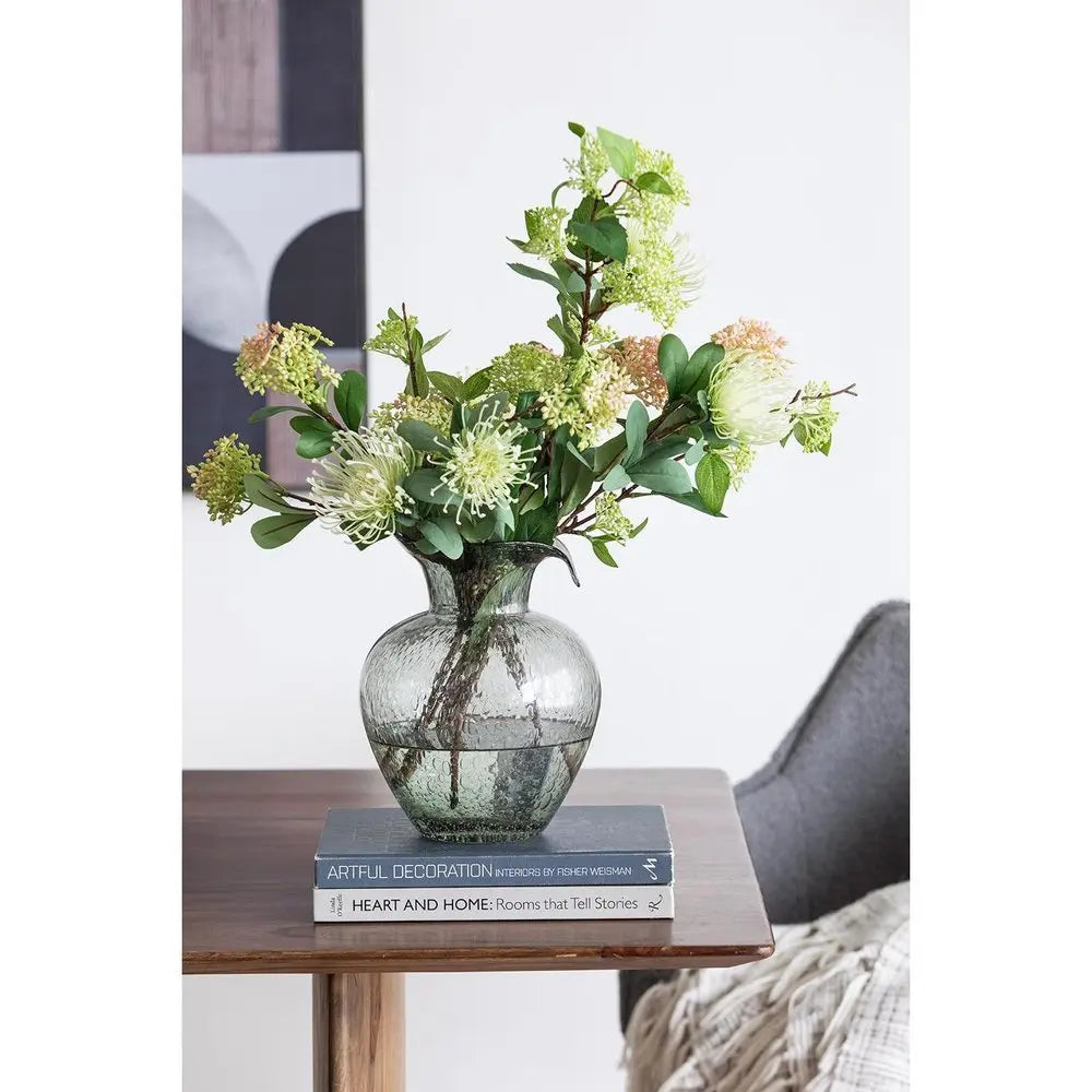 10" Light Gray Bubble Glass Round Table Vase - NOBLE HOME INTERIORS