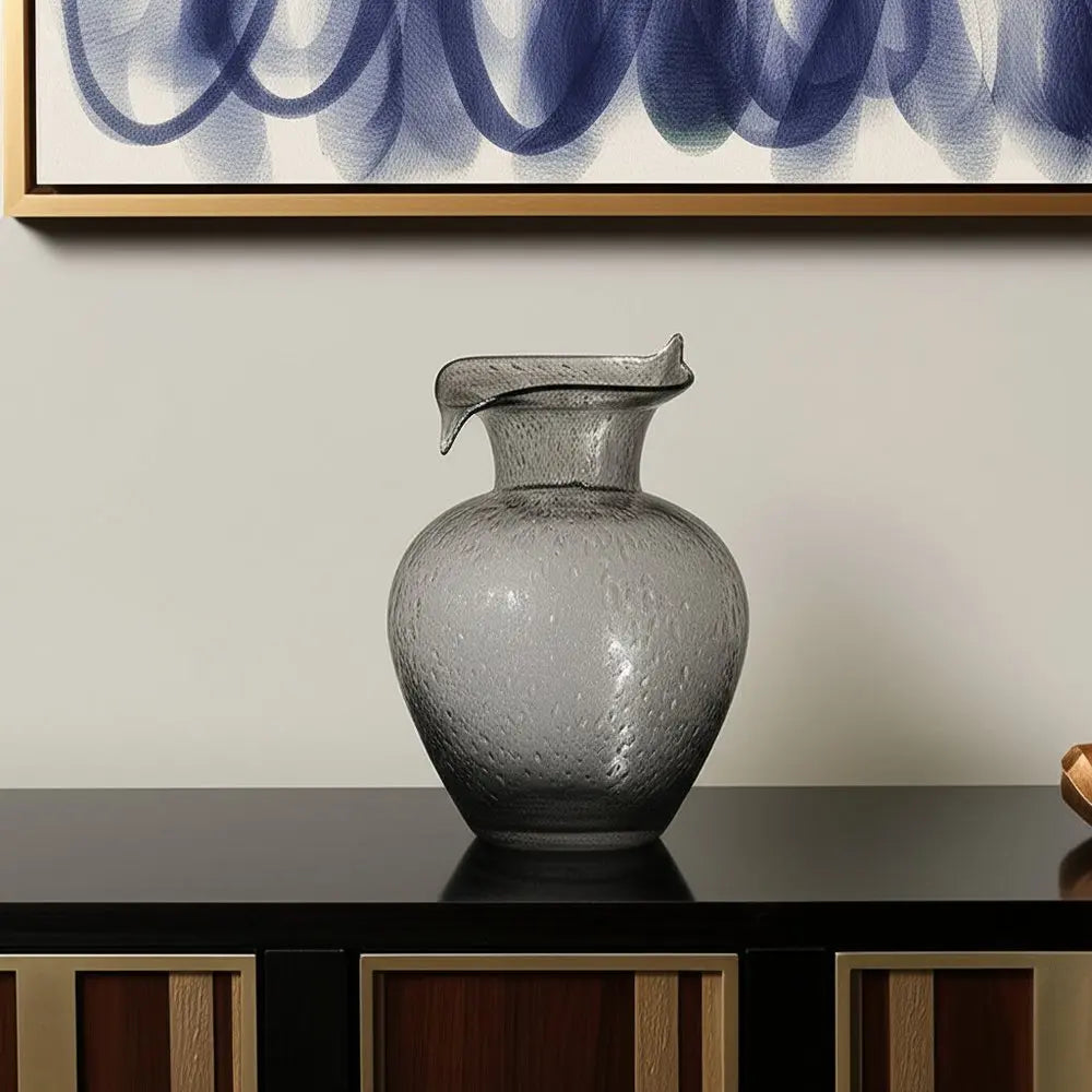 10" Light Gray Bubble Glass Round Table Vase - NOBLE HOME INTERIORS