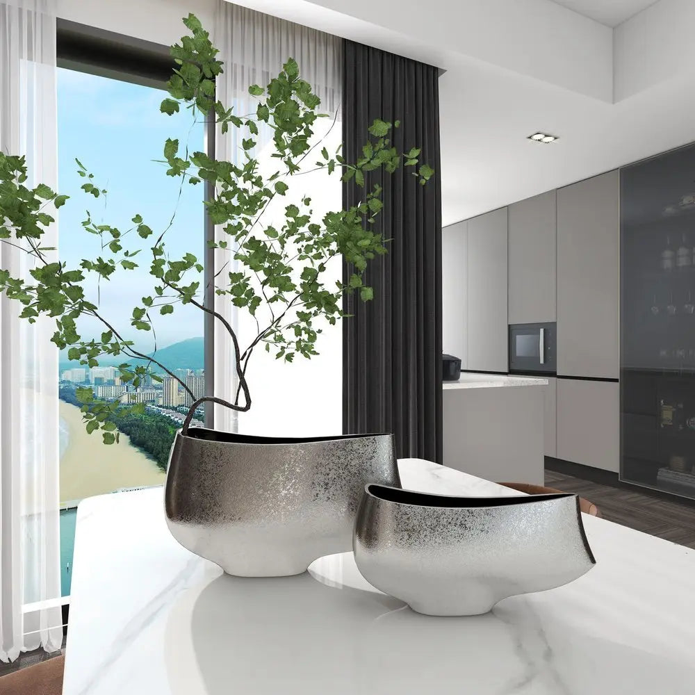 10" Nickel Aluminum Table Vase - NOBLE HOME INTERIORS