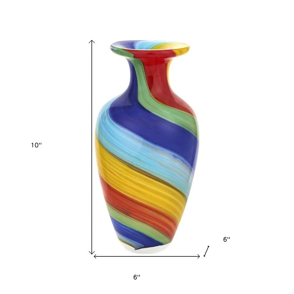 10" Rainbow Murano Glass Abstract Round Table Vase - NOBLE HOME INTERIORS