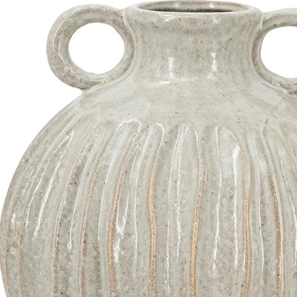 10" Sage And Gray Round With Handles Ceramic Table Vase - NOBLE HOME INTERIORS