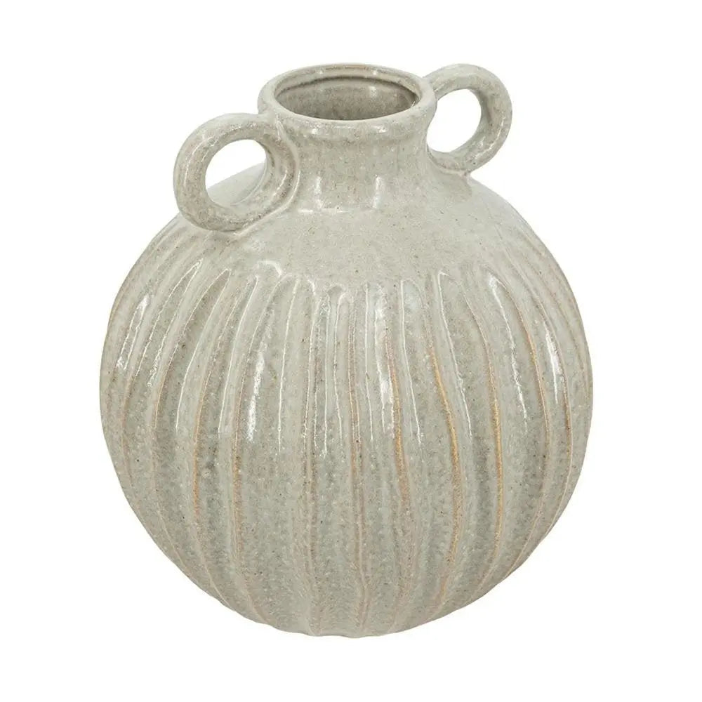 10" Sage And Gray Round With Handles Ceramic Table Vase - NOBLE HOME INTERIORS