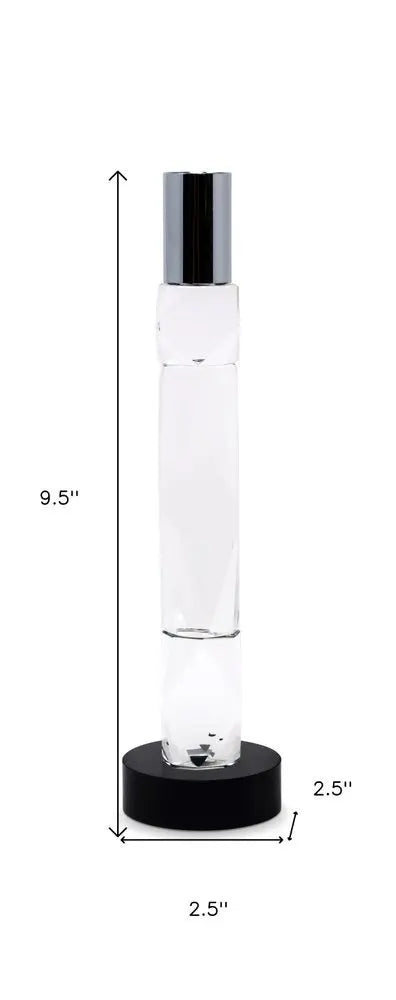 10" Silver Clear And Black Faceted Crystal Tabletop Taper Candlestick - NOBLE HOME INTERIORS