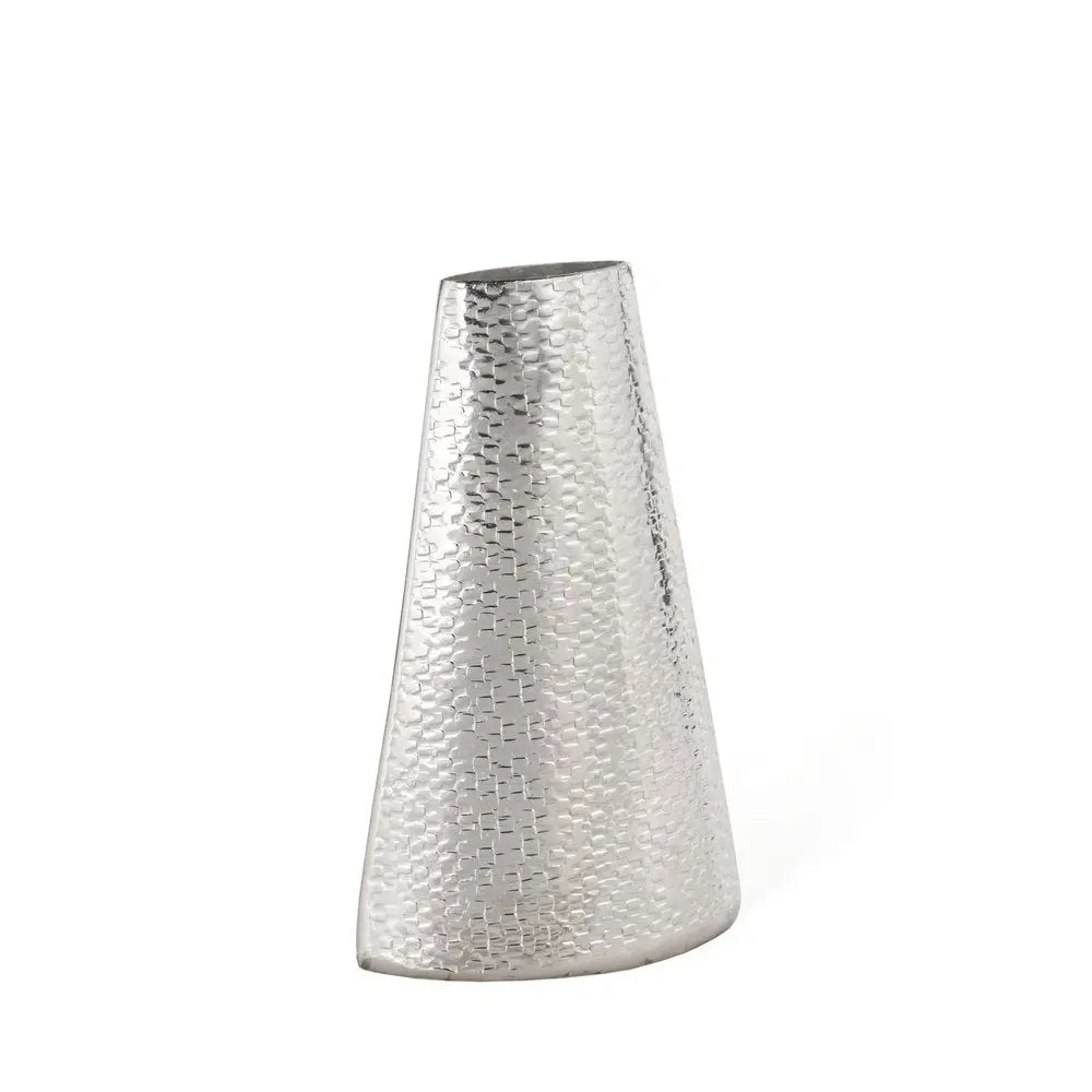 10" Silver Hammered Cone Aluminum Table Vase - NOBLE HOME INTERIORS