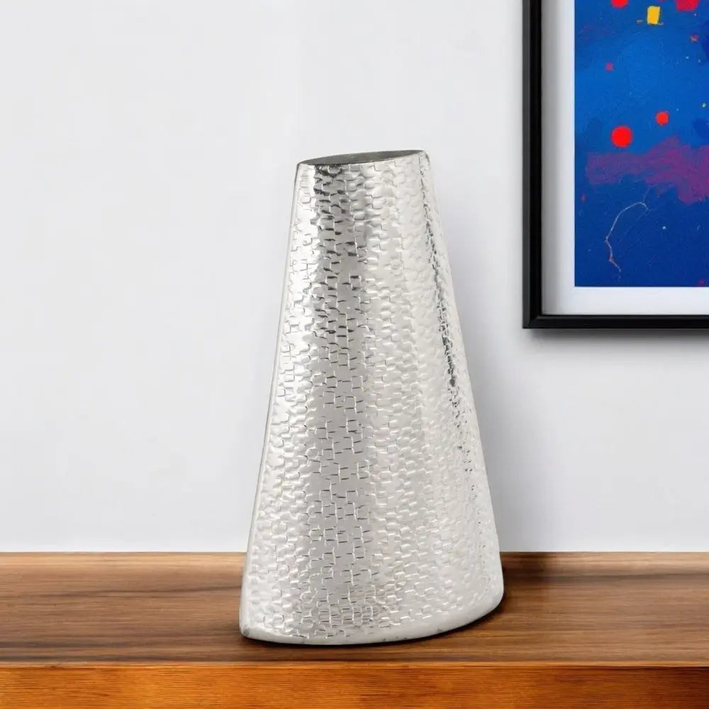 10" Silver Hammered Cone Aluminum Table Vase - NOBLE HOME INTERIORS