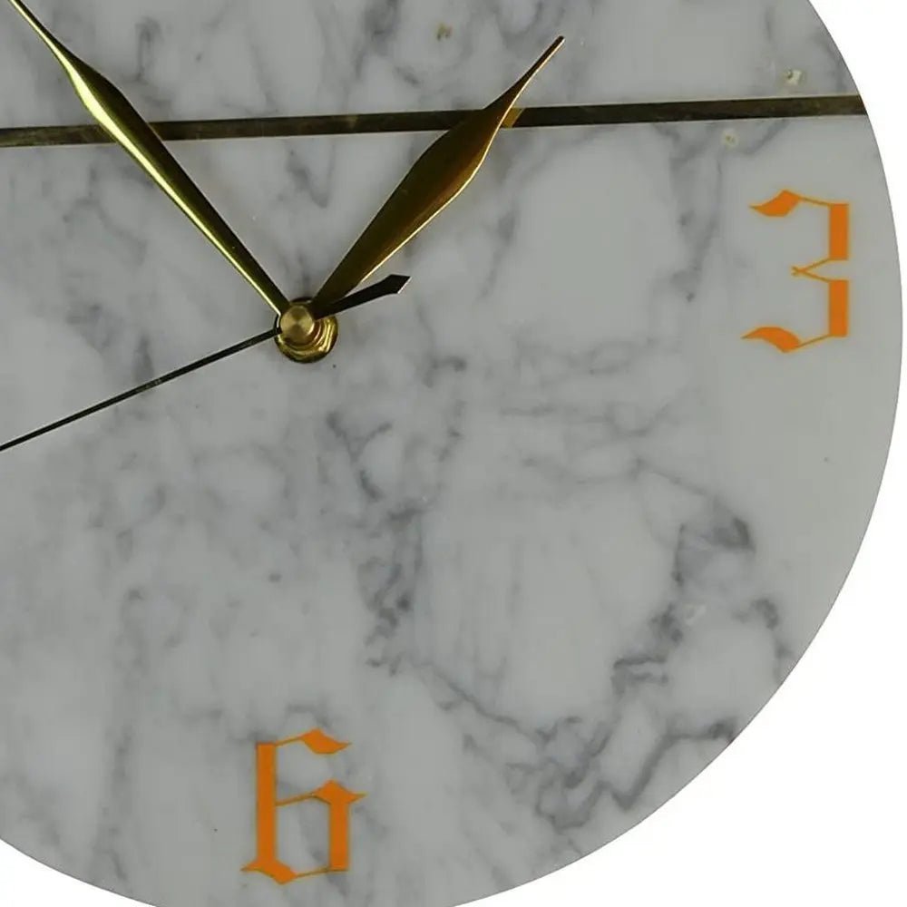 10" White And Gold Marble Silent Pendulum Marble Round Wall Clock HomeRoots