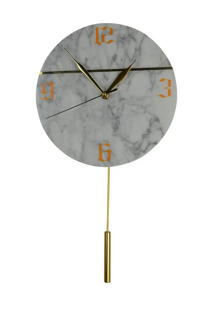 10" White And Gold Marble Silent Pendulum Marble Round Wall Clock HomeRoots
