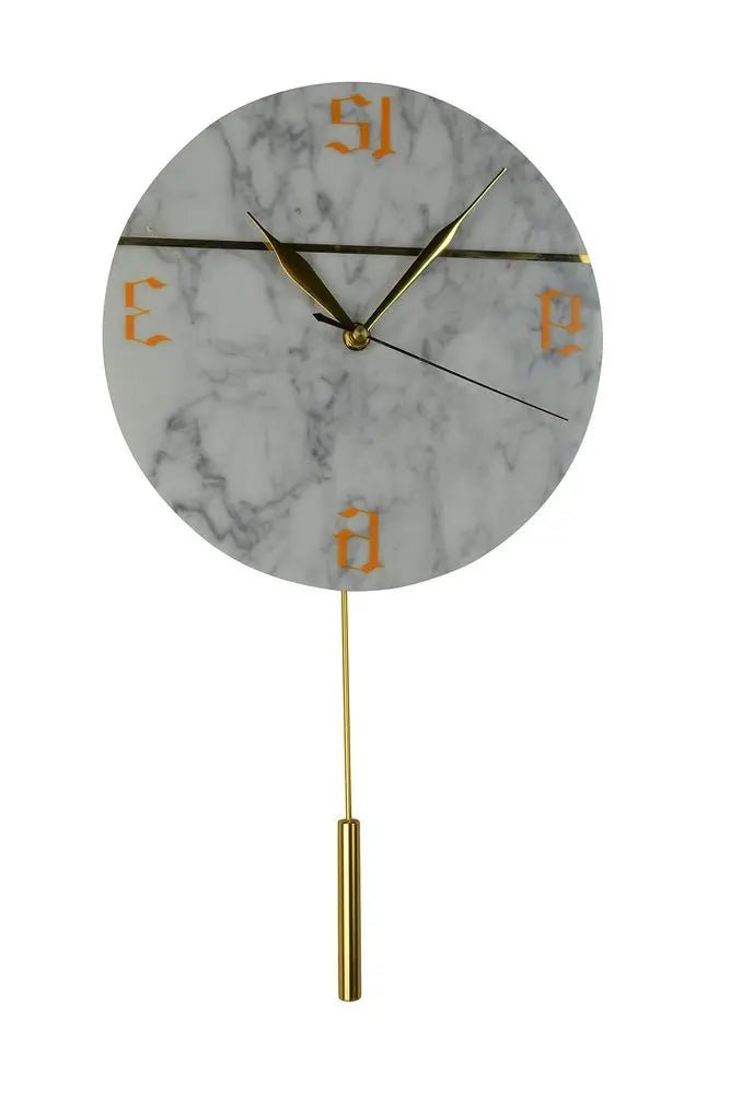 10" White And Gold Marble Silent Pendulum Marble Round Wall Clock HomeRoots