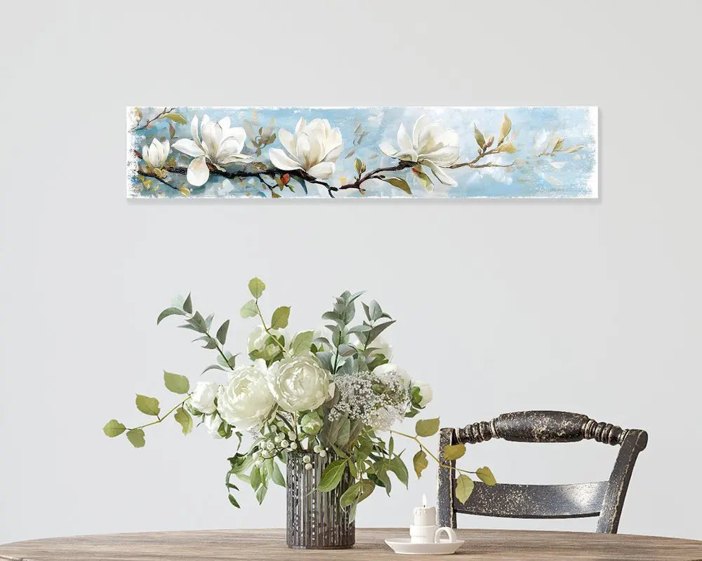 10" X 36" Magnolia Branch Floral Hanging Wall Decor - NOBLE HOME INTERIORS