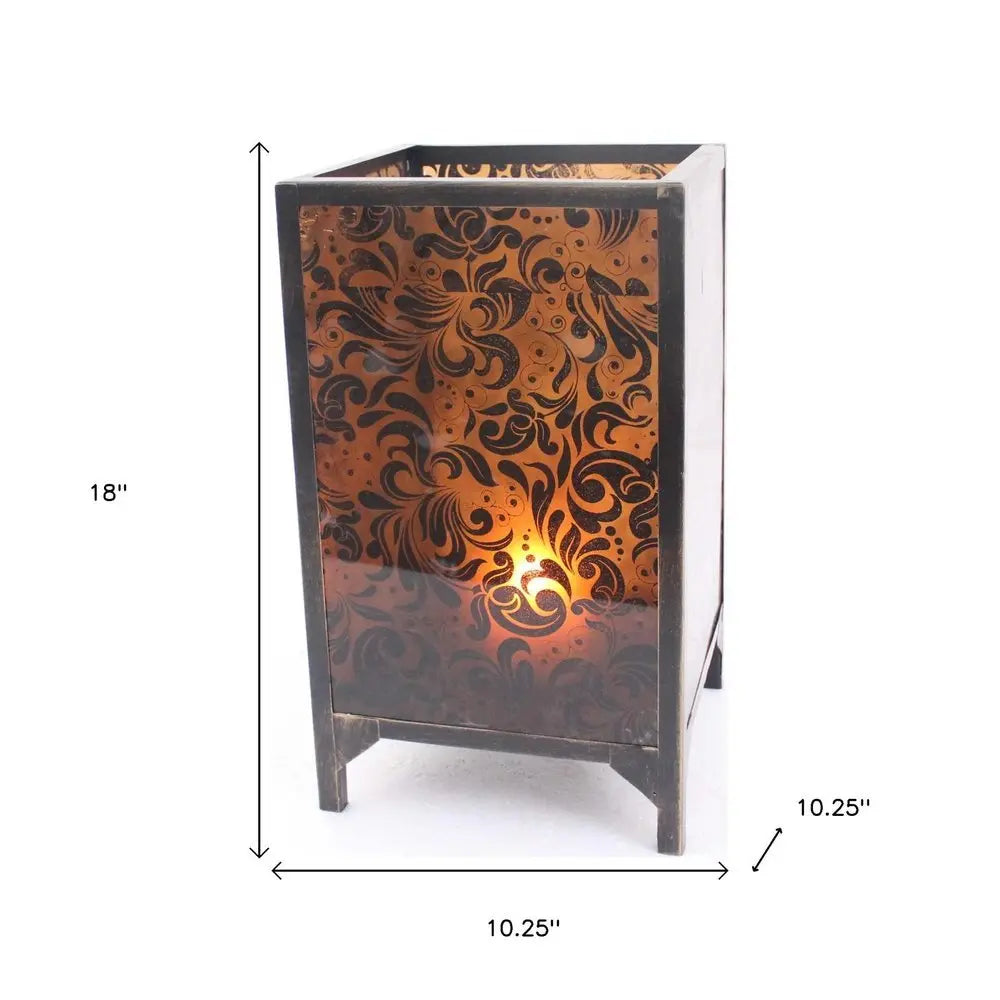 10.25 X 10.25 X 18 Brown Vintage Floral Pattern - Candle Holder - NOBLE HOME INTERIORS