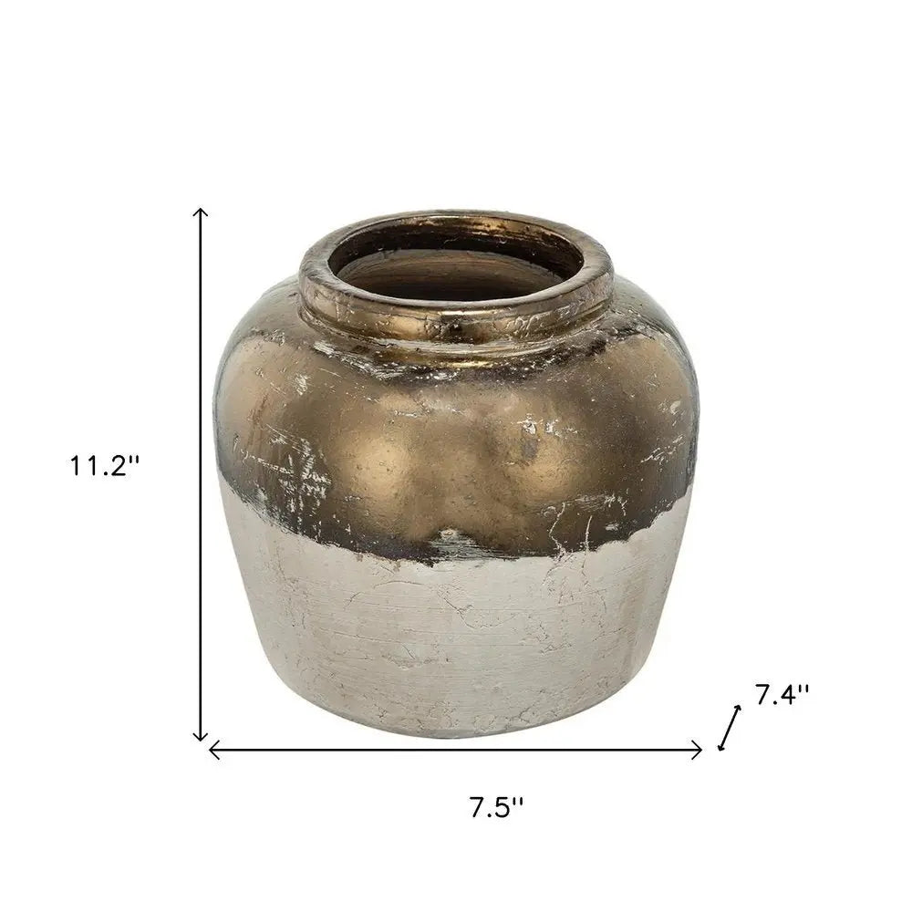 11" Beige and Bronze Terracotta Round Jug Vase - NOBLE HOME INTERIORS