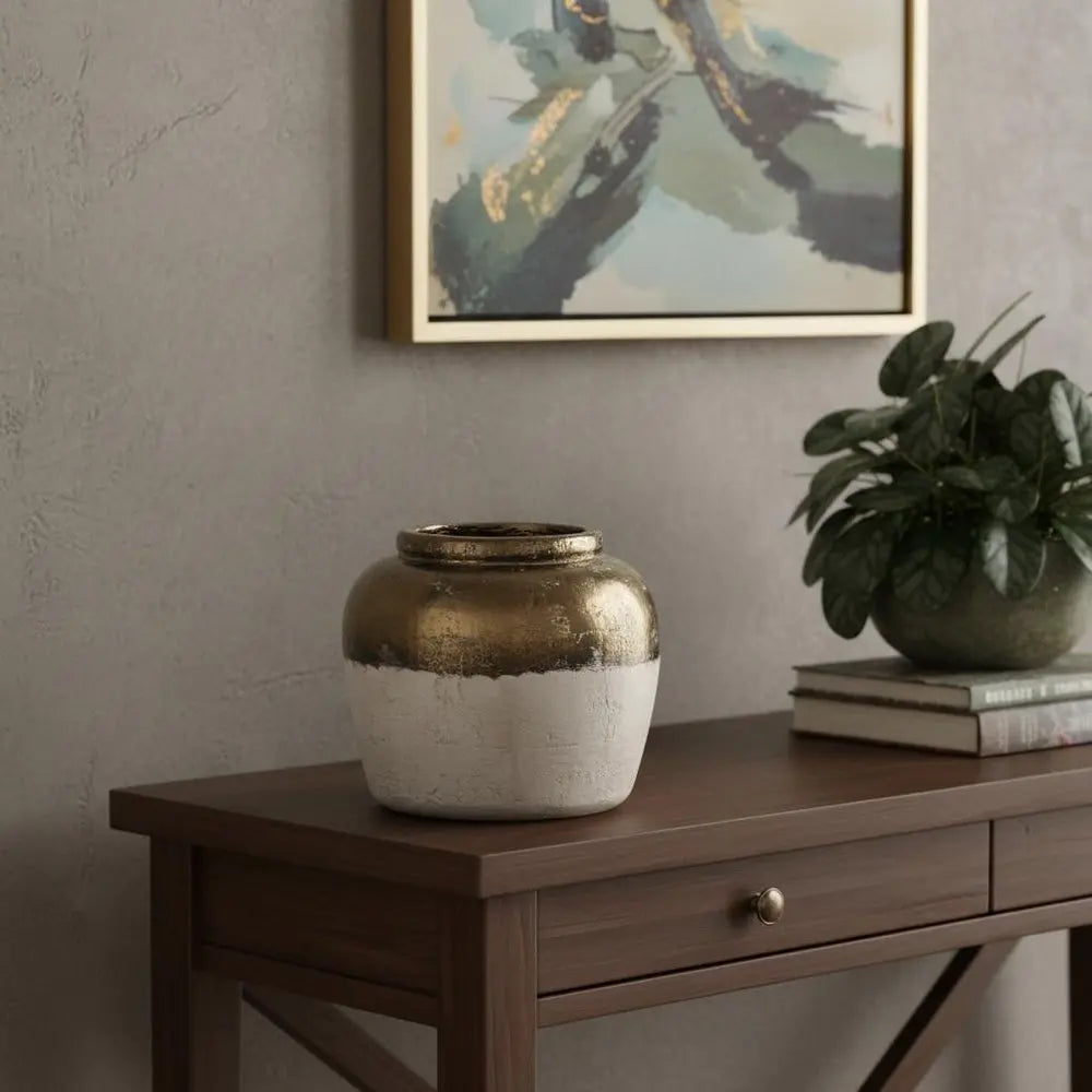 11" Beige and Bronze Terracotta Round Jug Vase - NOBLE HOME INTERIORS