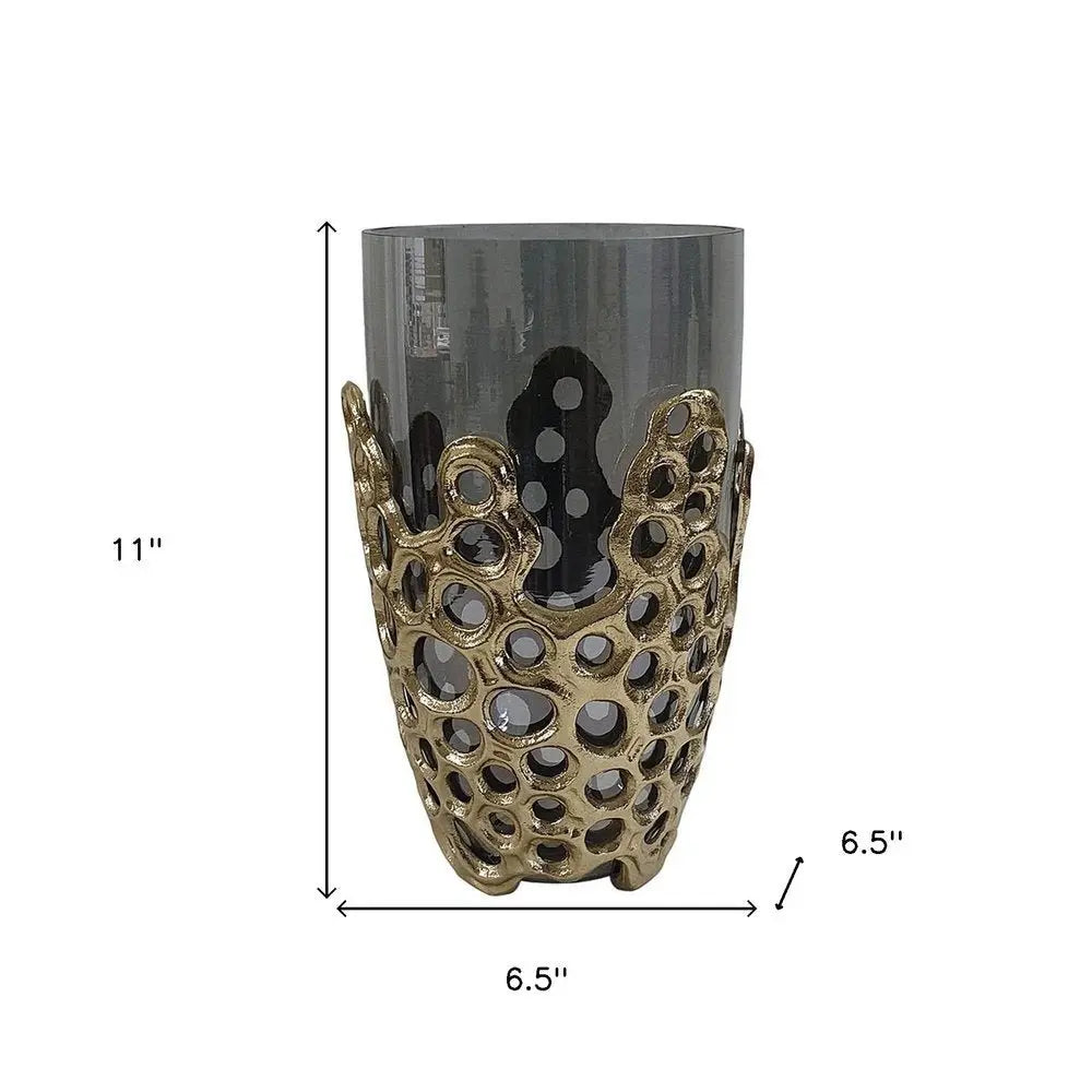11" Black And Gold Glass And Aluminum Geo Circles Table Vase - NOBLE HOME INTERIORS