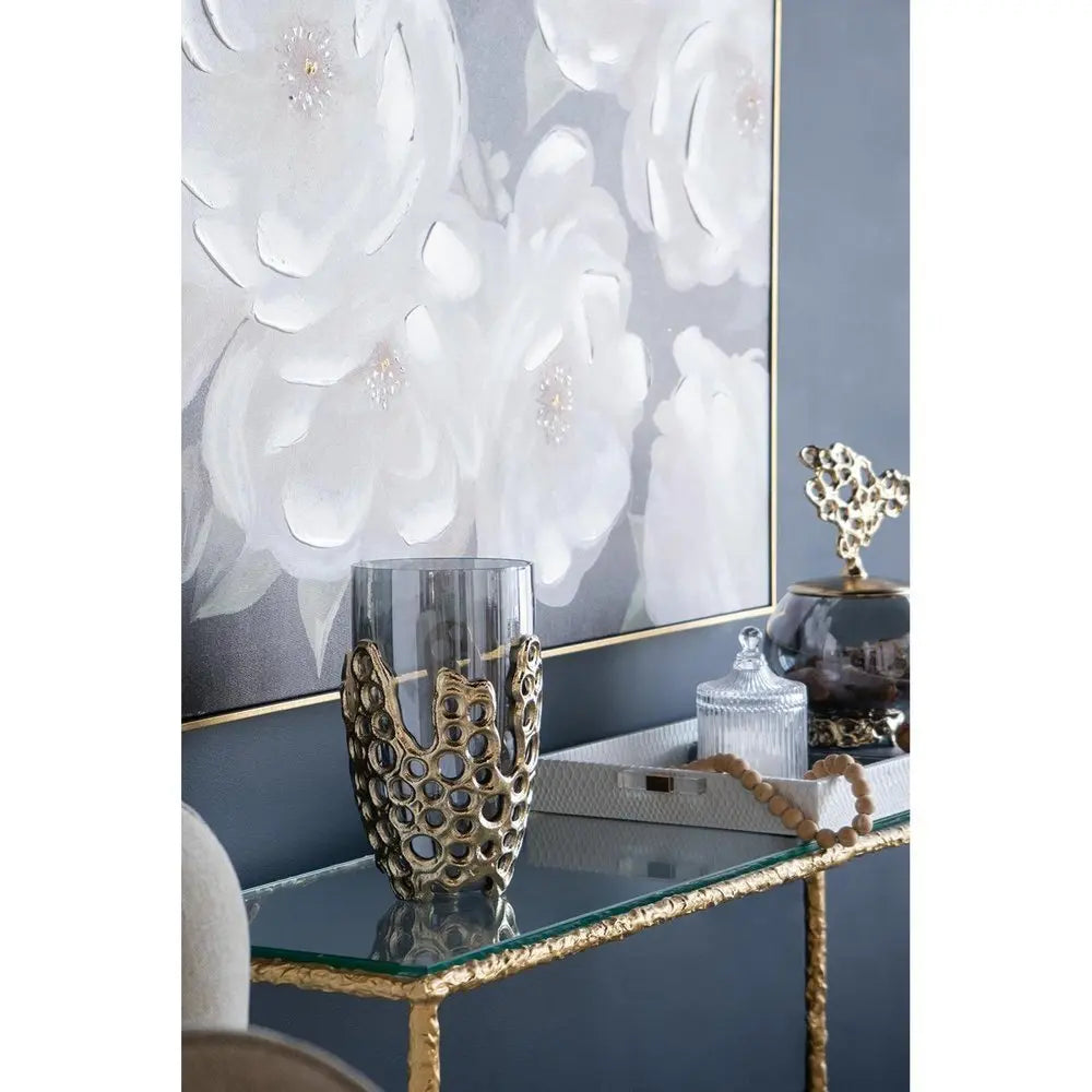 11" Black And Gold Glass And Aluminum Geo Circles Table Vase - NOBLE HOME INTERIORS