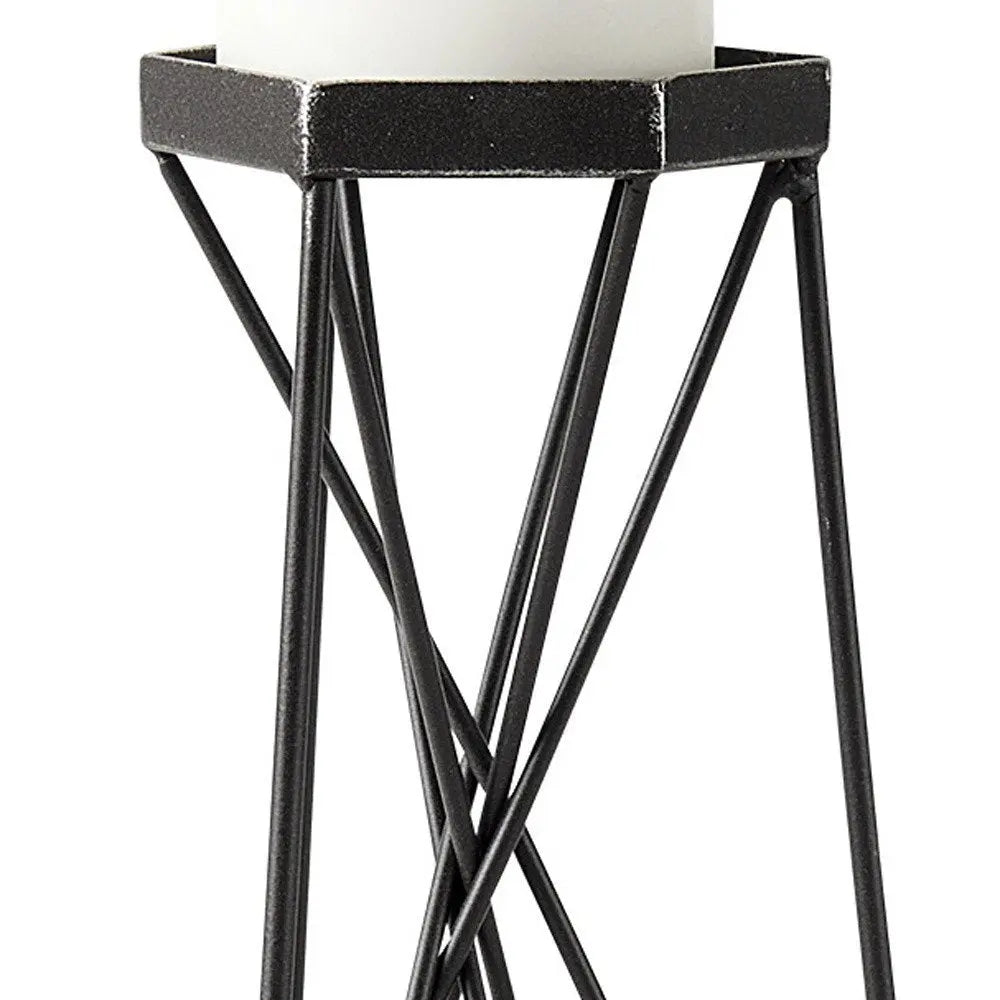 11" Black Distressed Geometric Metal Tabletop Pillar Candle Holder HomeRoots