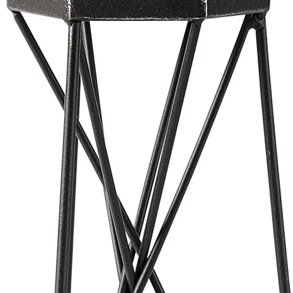 11" Black Distressed Geometric Metal Tabletop Pillar Candle Holder HomeRoots