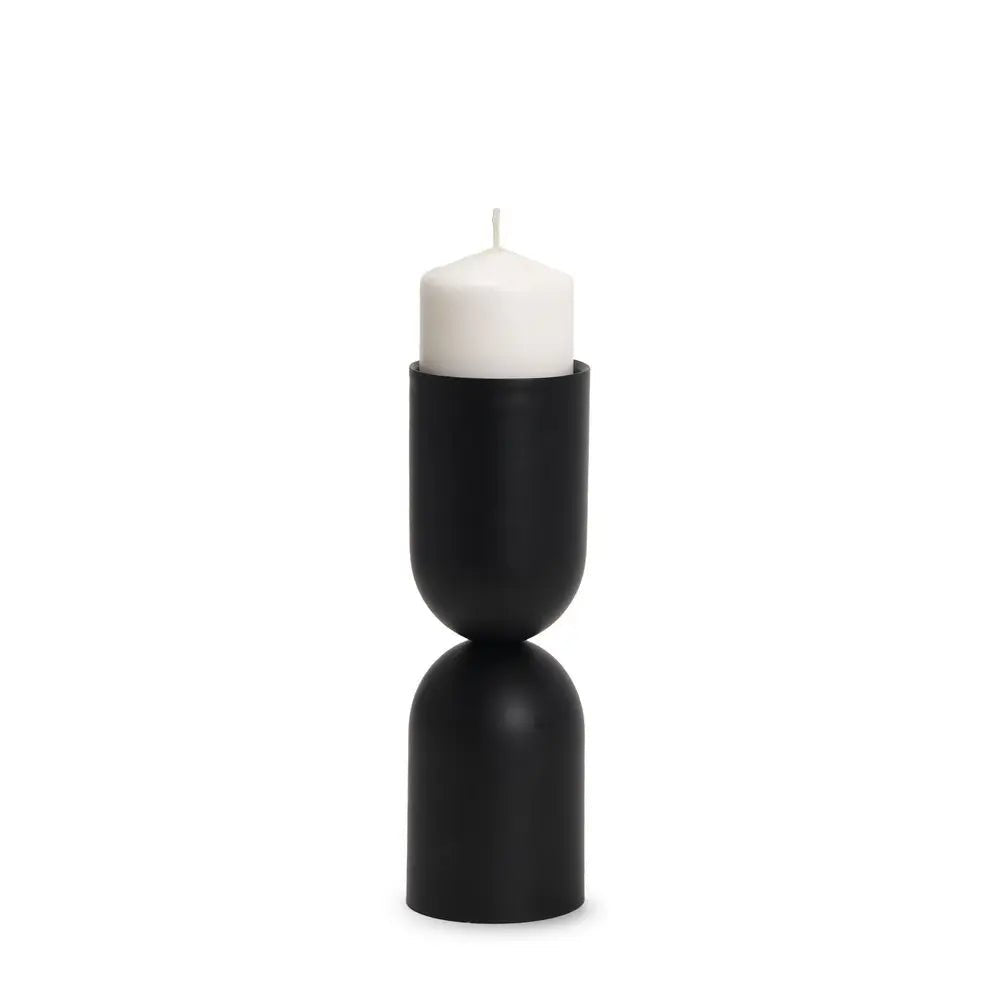 11" Black Metal Tabletop Pillar Candle Holder HomeRoots