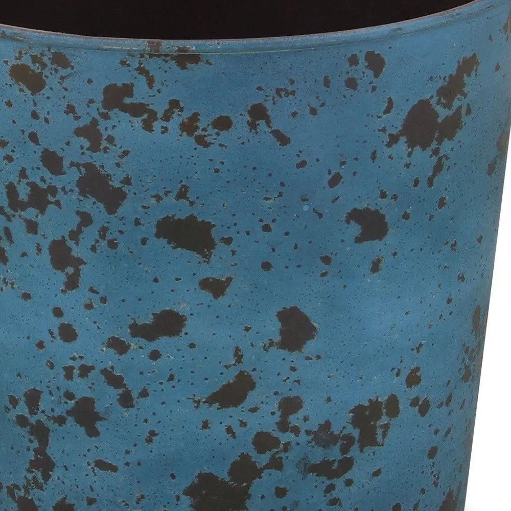 11" Blue Recycled Plastic Indoor Outdoor Round Pot Planter - NOBLE HOME INTERIORS