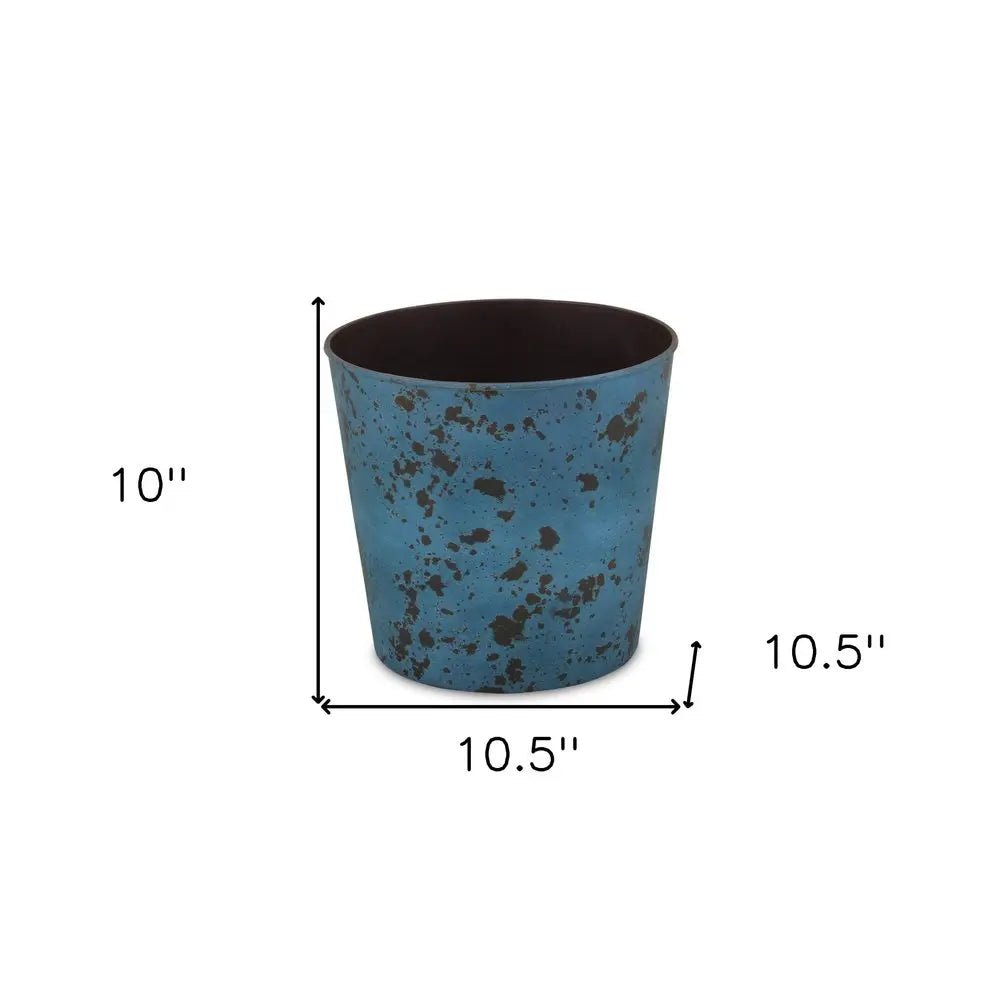 11" Blue Recycled Plastic Indoor Outdoor Round Pot Planter - NOBLE HOME INTERIORS