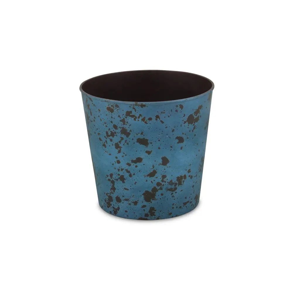 11" Blue Recycled Plastic Indoor Outdoor Round Pot Planter - NOBLE HOME INTERIORS