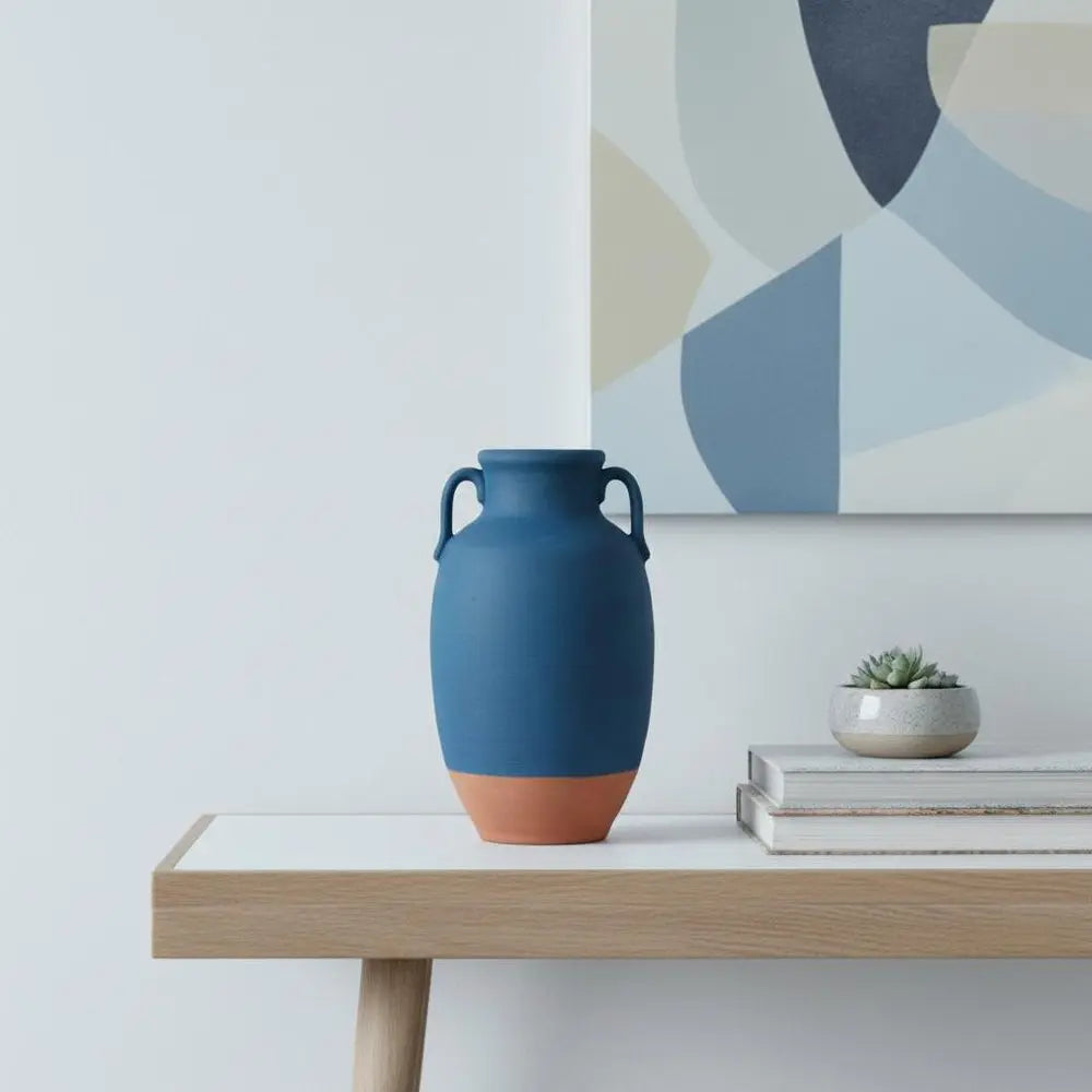 11" Blue Round Ceramic Urn - NOBLE HOME INTERIORS