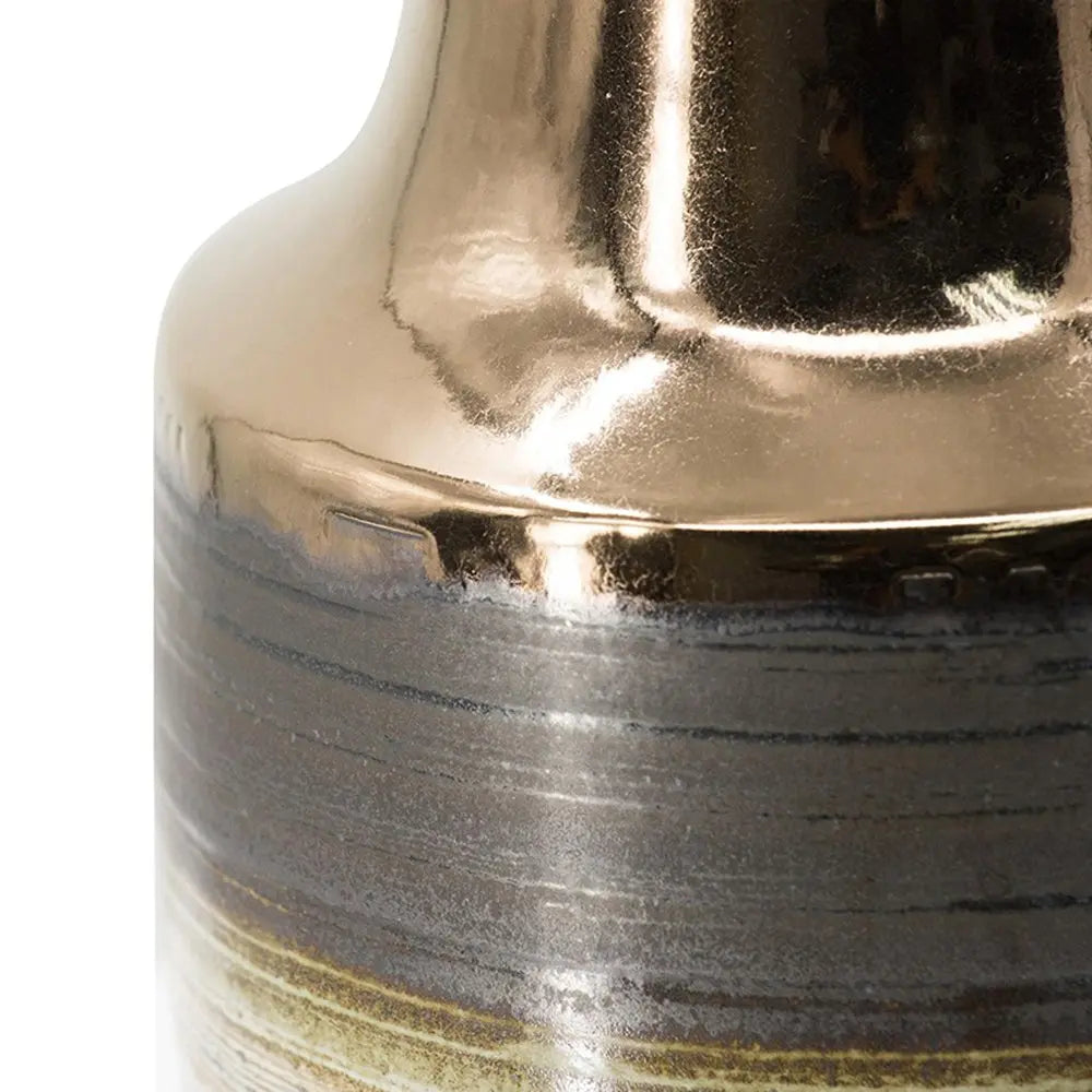 11" Brown and Bronze Striped Round Ceramic Table Vase With Does Not Apply - NOBLE HOME INTERIORS