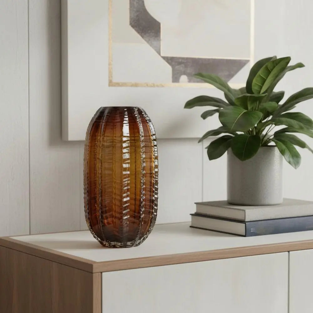 11" Burnt Umber Round Glass Table Vase - NOBLE HOME INTERIORS