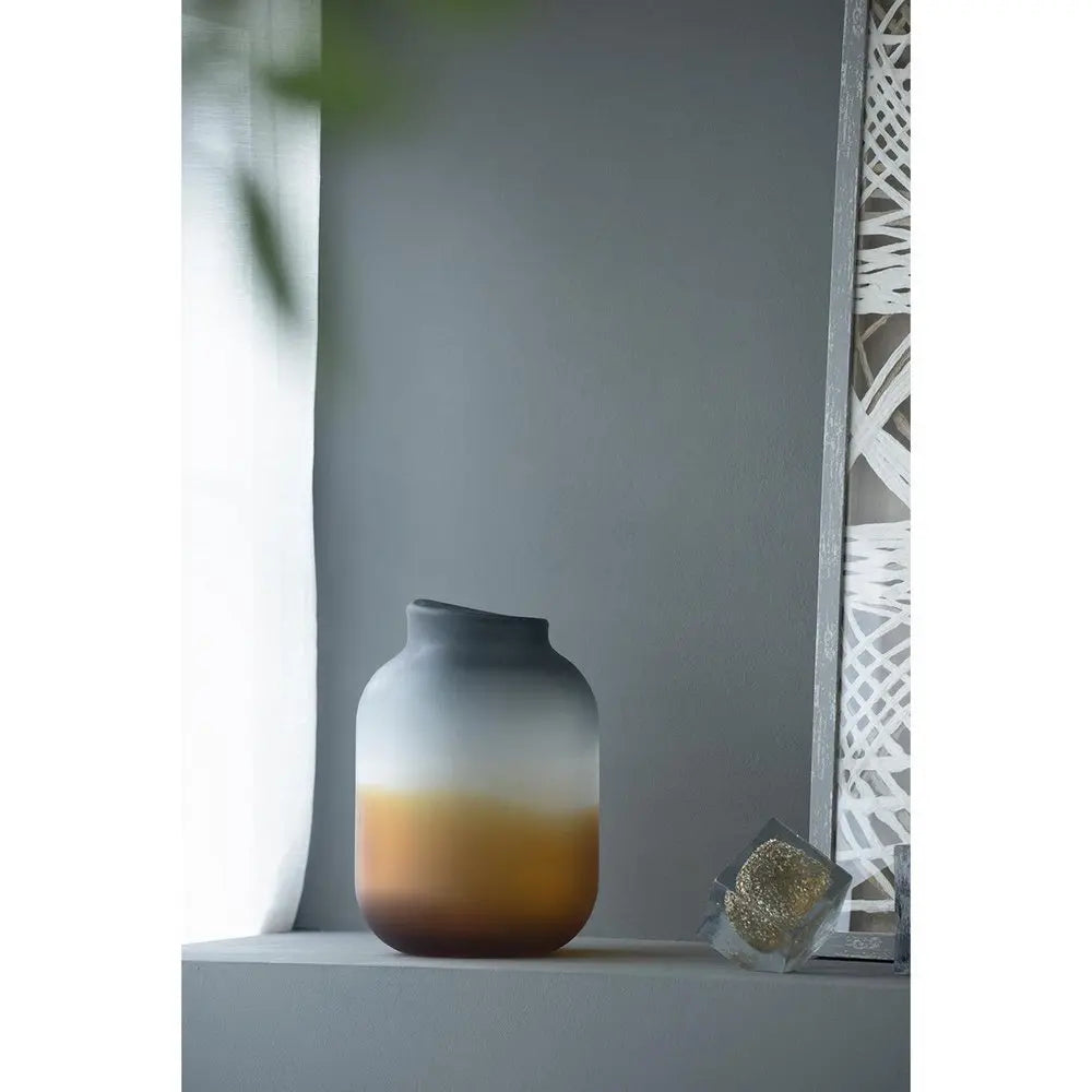 11" Charcoal And Orange Ombre Round Glass Table Vase - NOBLE HOME INTERIORS