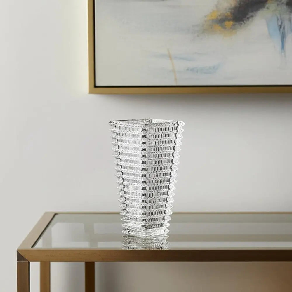 11" Clear Geometric Glass Table Vase - NOBLE HOME INTERIORS
