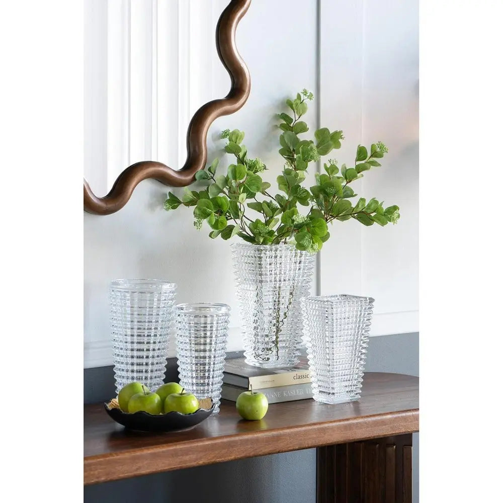 11" Clear Geometric Glass Table Vase - NOBLE HOME INTERIORS