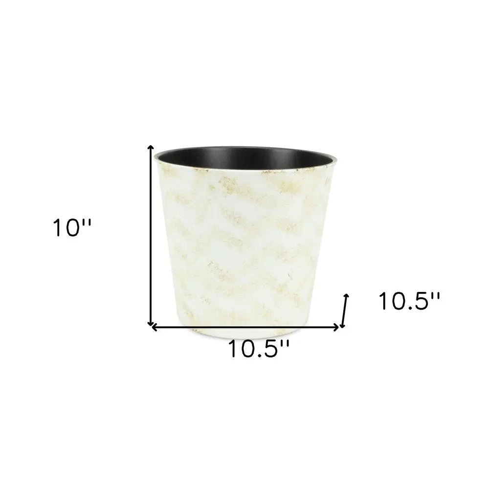 11" Cream Chevron Recycled Plastic Indoor Outdoor Round Pot Planter - NOBLE HOME INTERIORS