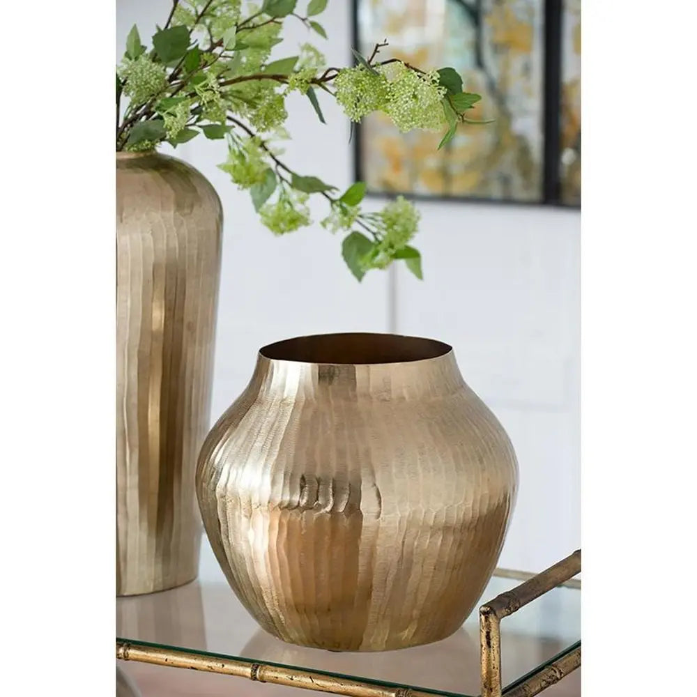 11" Gold Aluminum Round Table Vase - NOBLE HOME INTERIORS